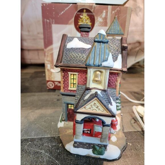 Enchanted Forest fire station porcelain lighted glass window house - Picture 7 of 8